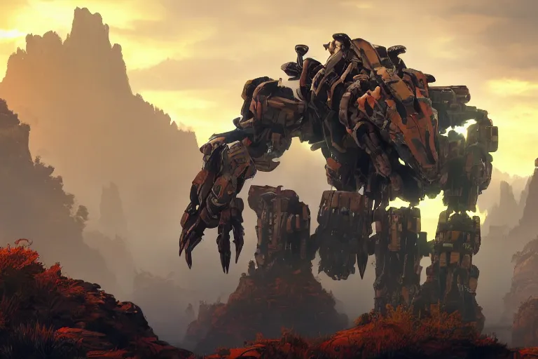 Image similar to rockbreaker machine mecha animal beast robot of horizon forbidden west horizon zero dawn bioluminiscence global illumination ray tracing hdr fanart arstation by sung choi and eric pfeiffer and gabriel garza and casper konefal