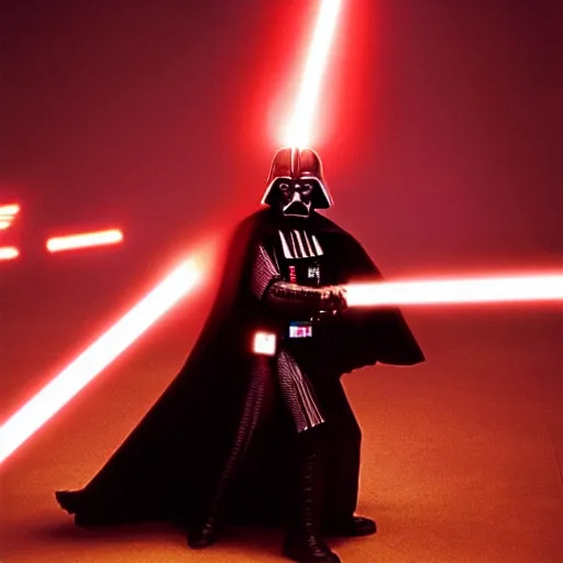 Prompt: darth vader lightsaber duel against anakin skywalker, dramatic lighting, epic scene