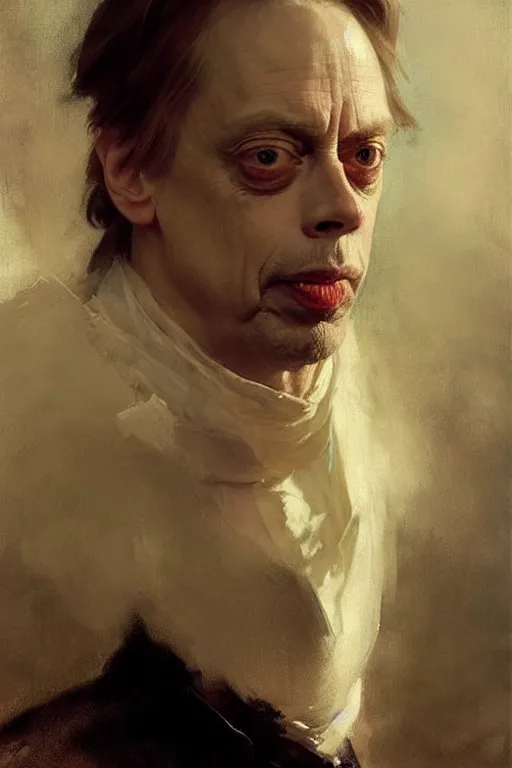 Prompt: beautiful portrait half steve buscemi wearing a loaf of sourdough bread, art by anders zorn, wonderful masterpiece by greg rutkowski, beautiful cinematic light, american romanticism thomas lawrence, greg rutkowski