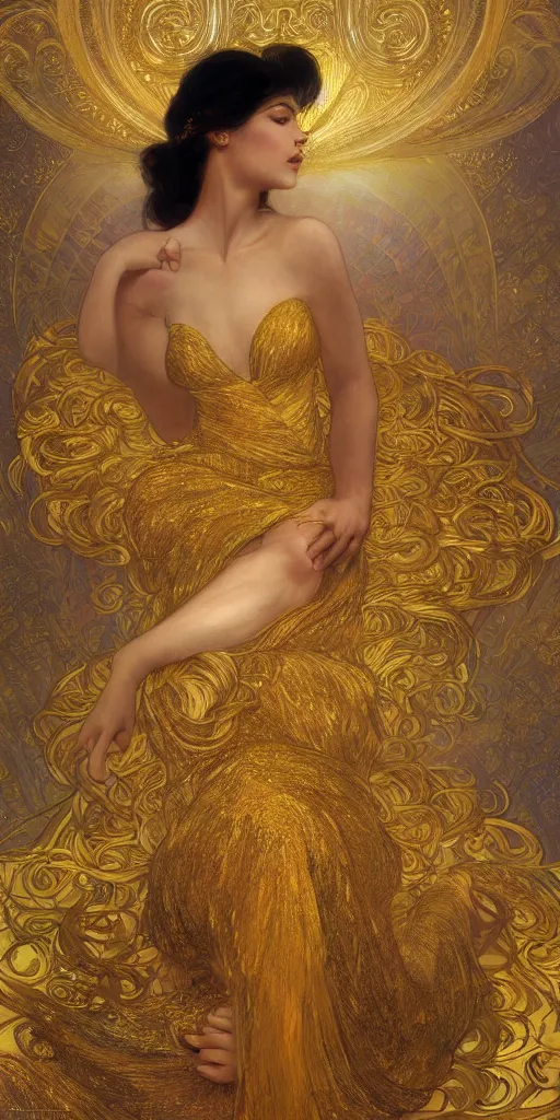 Image similar to ultra realistic illustration studio of a beautiful elegant girl in an artistic pose covered in golden silk cloths, intricate, elegant, highly detailed, digital painting, artstation, concept art, smooth, sharp focus, illustration, art by artgerm and greg rutkowski and alphonse mucha by klimt