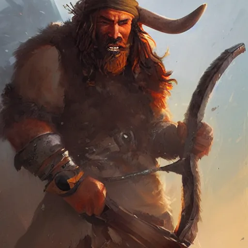 Image similar to hairy barbarian pirate with moose head by greg rutkowski