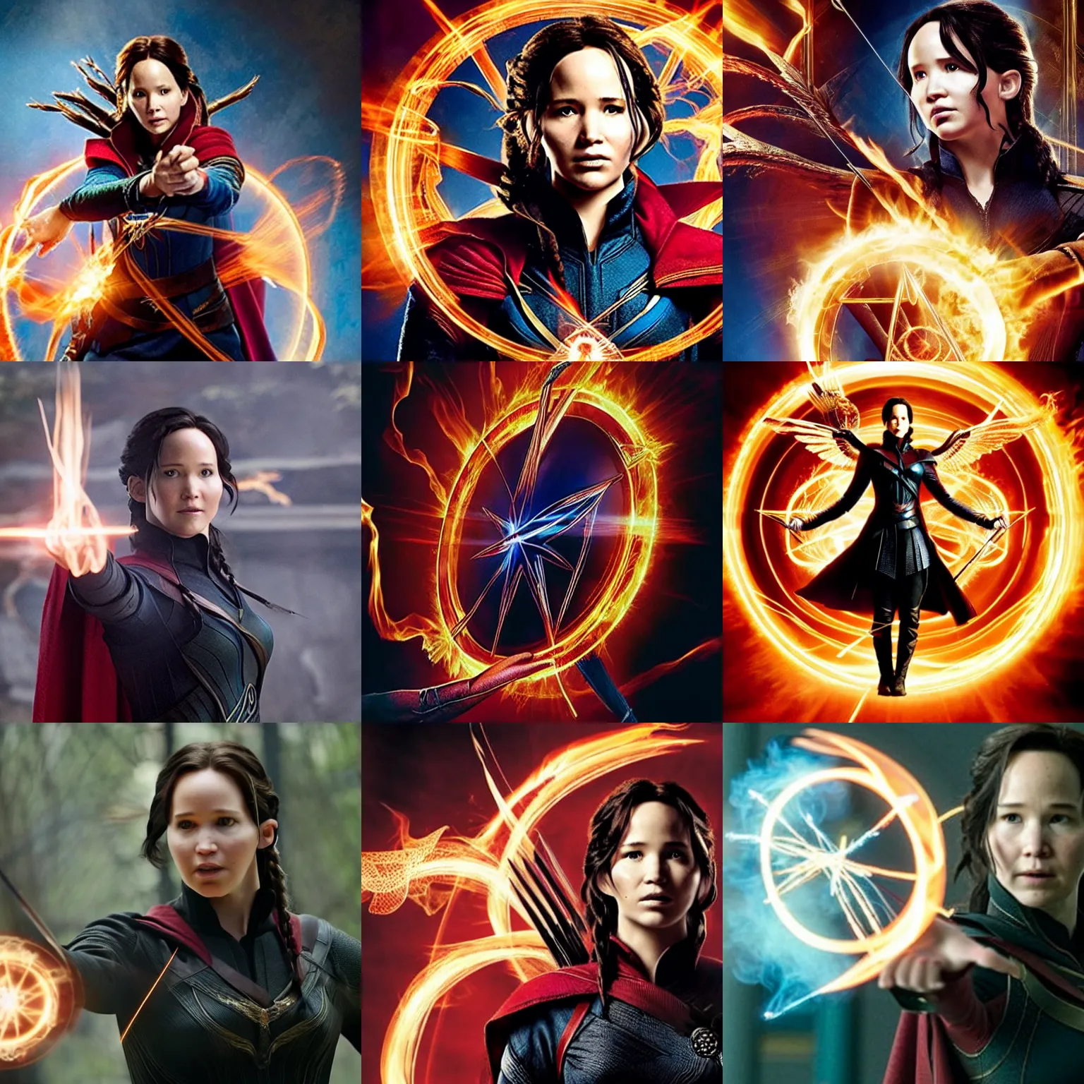 Prompt: ( katniss everdeen ) as the ancient one, holding a magical orb of energy, film still from'doctor strange'