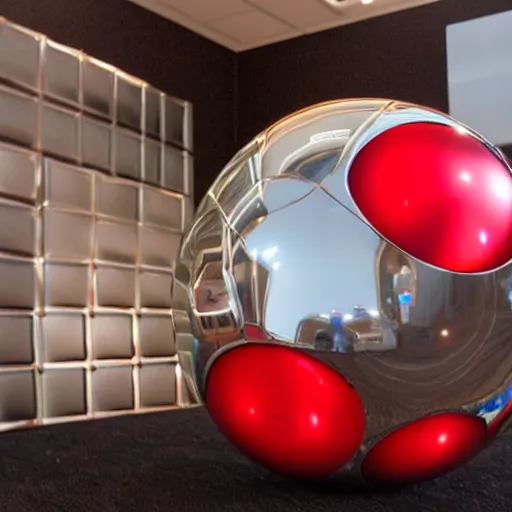 Prompt: chrome spheres on a red cube, todd-AO