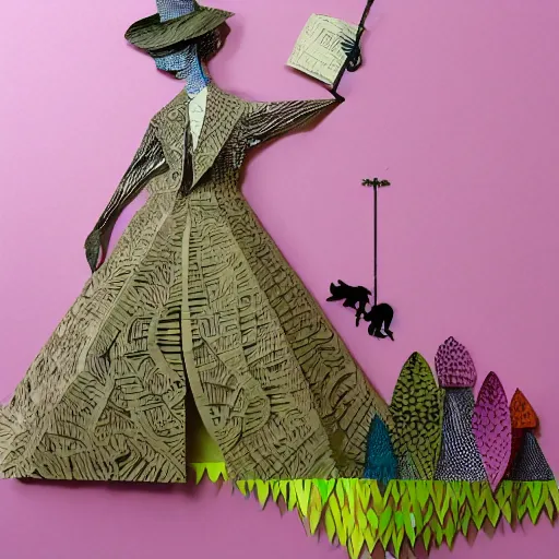 Image similar to cut paper sculpture of mary poppins