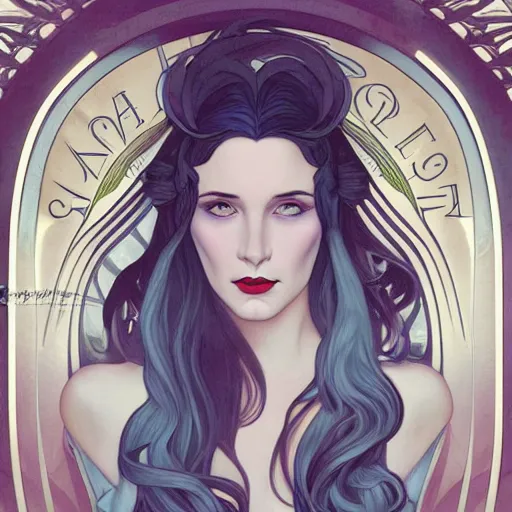 Prompt: an art nouveau, ( streamline moderne ) portrait in the style of anna dittmann and charlie bowater and alphonse mucha. very large, clear, expressive, and intelligent eyes. symmetrical, centered, ultrasharp focus, dramatic lighting, photorealistic digital matte painting, intricate ultra detailed background.
