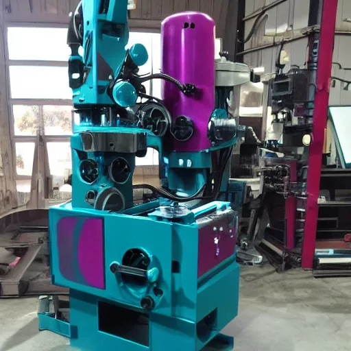 Image similar to complex and detailed industrial machine. Dark teal and magenta.