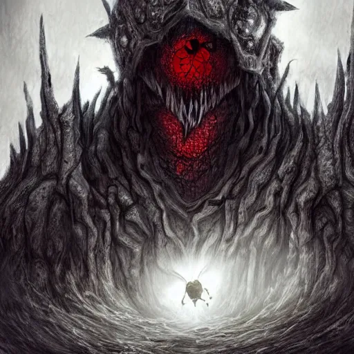 Prompt: ladybug as a dark souls monster, fantasy art style, scary atmosphere, nightmare - like dream