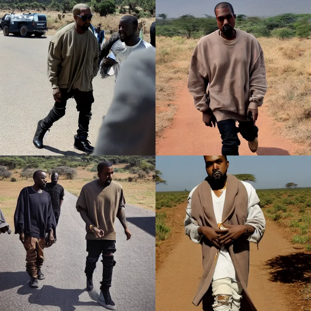 Prompt: Kanye West going to west of Kenya