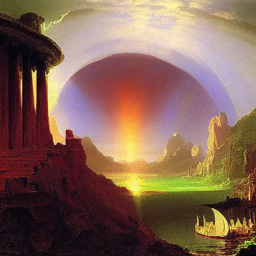 Prompt: interactions with a parallel universe. beautiful painting by thomas cole ( 1 8 3 3 )