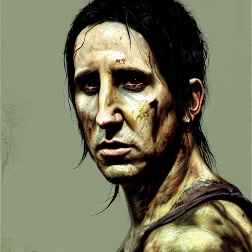Prompt: color portrait of young and handsome trent reznor as a zombie with shoulder length hair, 7 days to die zombie, realistic proportions, fine art, award winning, intricate, elegant, sharp focus, cinematic lighting, digital painting, 8 k concept art, art by brom, art by guweiz and z. w. gu, art by michael hussar, 8 k