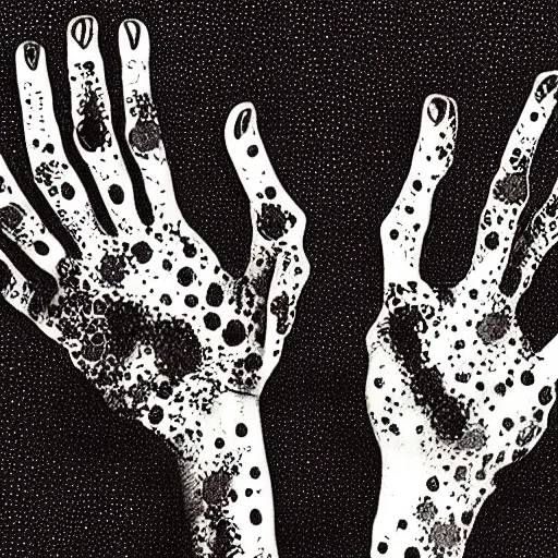 Image similar to trypophobia hands, horror art