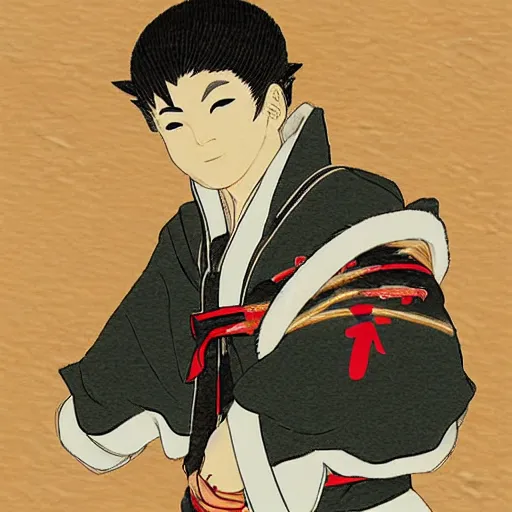 Prompt: anthro Shiba inu boy in feudal Japan by Haruhiko Mikimoto
