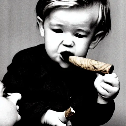 Image similar to david lynch as a baby smoking a cigar h 6 4 0