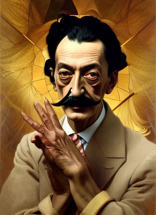 Image similar to portrait of salvador dali using the golden ratio, highly detailed, digital painting, artstation, sharp focus, illustration, art by tan zi and ayanamikodon and alphonse mucha and wlop