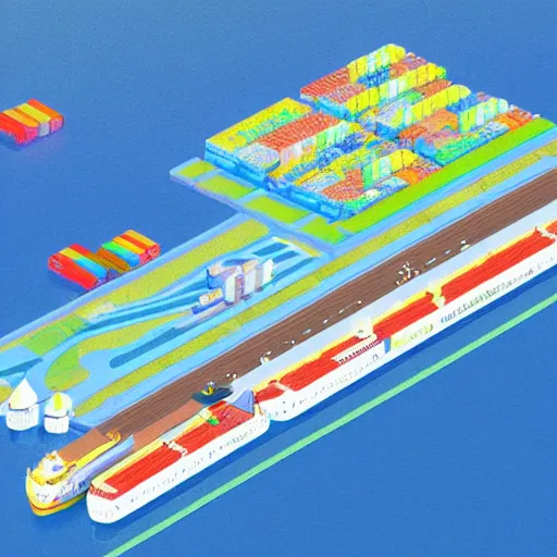 Image similar to isometric view of a shipping container port by chiho aoshima