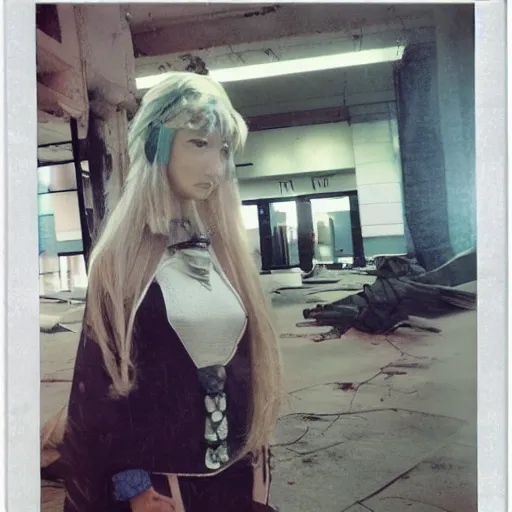 Image similar to atmospheric Polaroid photo of Marisa kirisame cosplayer in an abandoned mall