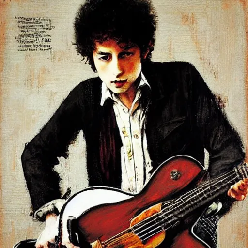 Image similar to “portrait of a young Bob Dylan, by Norman Rockwell”