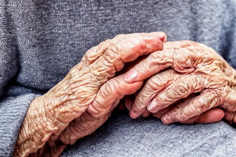 Image similar to close up still of an elderly womans hands