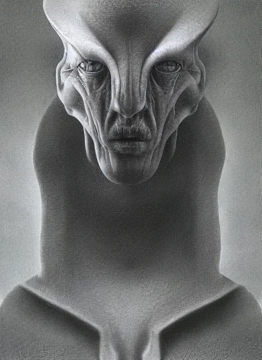 Prompt: highly detailed protrait of an alien, zdzislaw beksinski