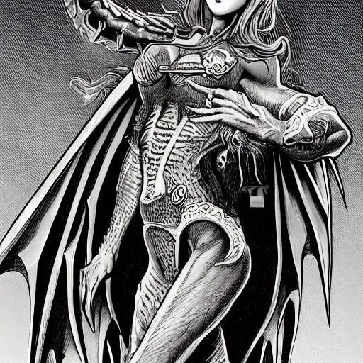 Prompt: am a jean giraud, artgerm, devil in armor made of iron and dragon bones, with hellish devil wings