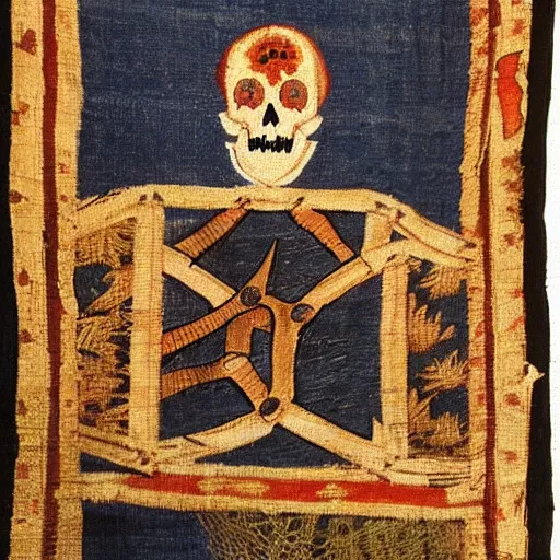 Prompt: “death of an outsider, medieval tapestry painting”