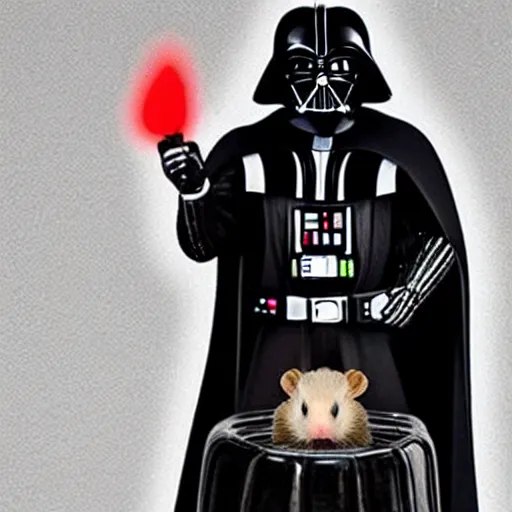 Image similar to a beautiful photo of darth vader riding on a hamster, trending on instagram