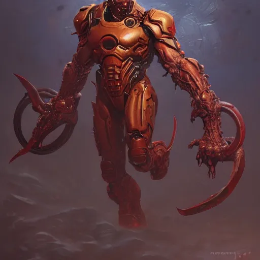 Prompt: doom eternal, mutant, armor fused with the body, painted by stanley lau, painted by greg rutkowski, painted by stanley, artgerm, masterpiece, digital art, trending on arts