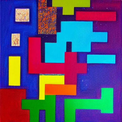 Prompt: tetris effect, universe tetris video game, oil on canvas
