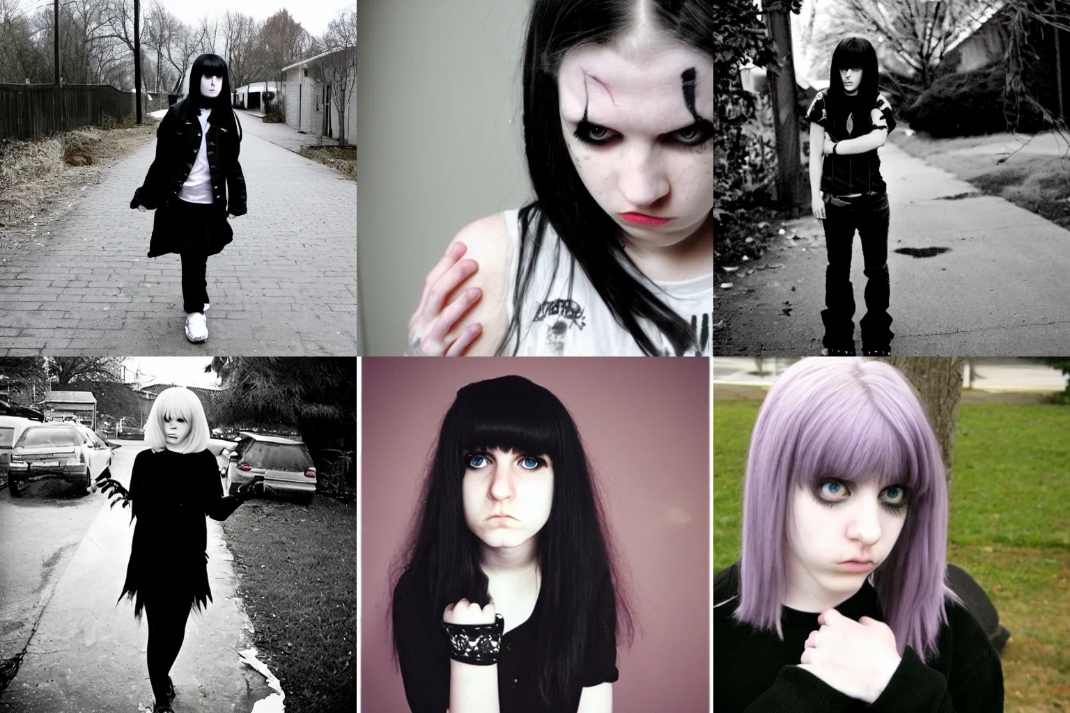 Prompt: a pale emo girl pissed off that she has to leave the house, 2006