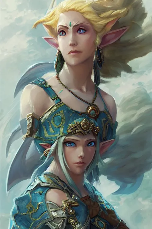 Image similar to goddess of zelda, d & d, fantasy, portrait, highly detailed, headshot, digital painting, trending on artstation, concept art, sharp focus, illustration, art by artgerm and greg rutkowski and magali villeneuve