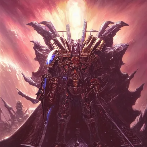 Prompt: portrait of emperor of mankind, warhammer 4 0 k, illustration, artstation art by wayne barlowe and artgerm and greg rutkowski