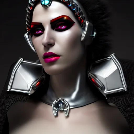 Prompt: evil cyberpunk queen inspired avant-garde art, deco fashion, highly detailed, photorealistic portrait, bright studio setting, studio lighting, crisp quality and light reflections, unreal engine 5 quality render