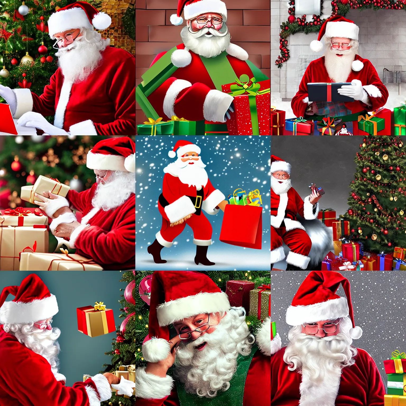 Prompt: Santa doing last-minute Christmas shopping on Amazon, very beautiful digital art
