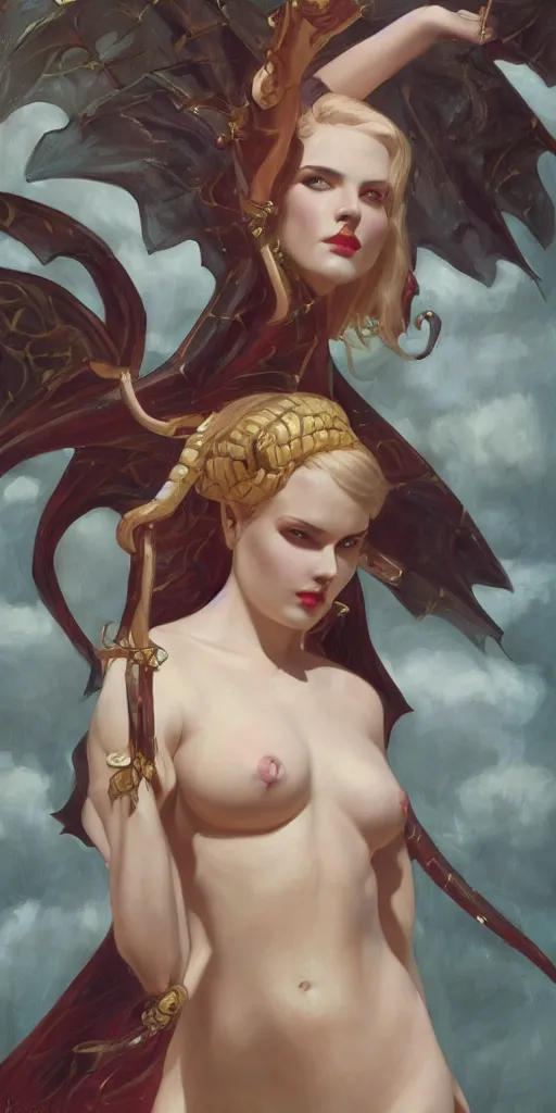 Prompt: Serpentine the Succubus Queeb, oil on canvas, ArtStation, by J. C. Leyendecker and Edmund Blair Leighton and Charlie Bowater