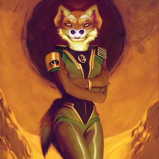 Prompt: a portrait of a female wolf wolfwoman canine alien in starfleet uniform at night in a dark forest. zootopia fursona furaffinity furry art detailed face painting by gaston bussiere craig mullins jc leyendecker gustav klimt artgerm greg rutkowski furry