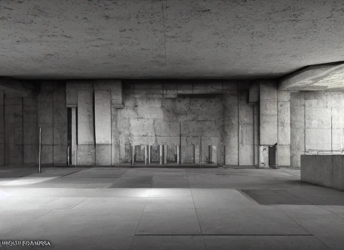 Prompt: The unkown underground temple, Shinji Kimura, brutalism, featured on Artstation, 8K