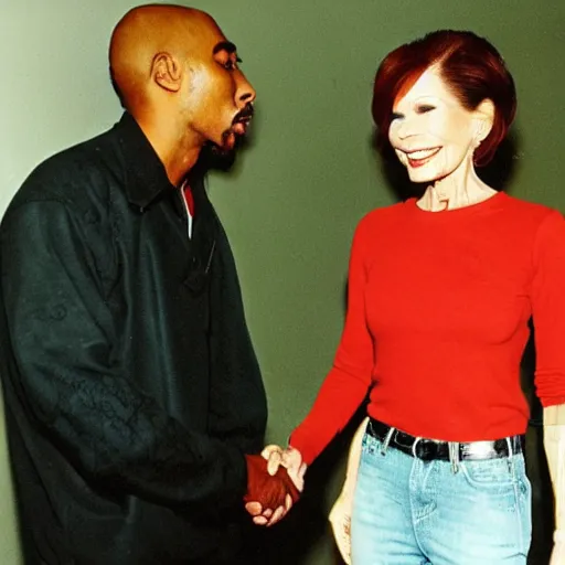 Image similar to a photo of 2 pac meeting mary tyler moore. they have a lot in common.