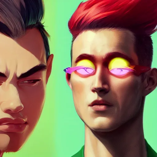 Prompt: a man with a round pink head a green mohawk green eyebrows and a long pointy red nose, realistic shaded perfect face, fine details. realistic shaded lighting poster by ilya kuvshinov katsuhiro, magali villeneuve, artgerm, jeremy lipkin and michael garmash, rob rey and kentaro miura style, trending on art station