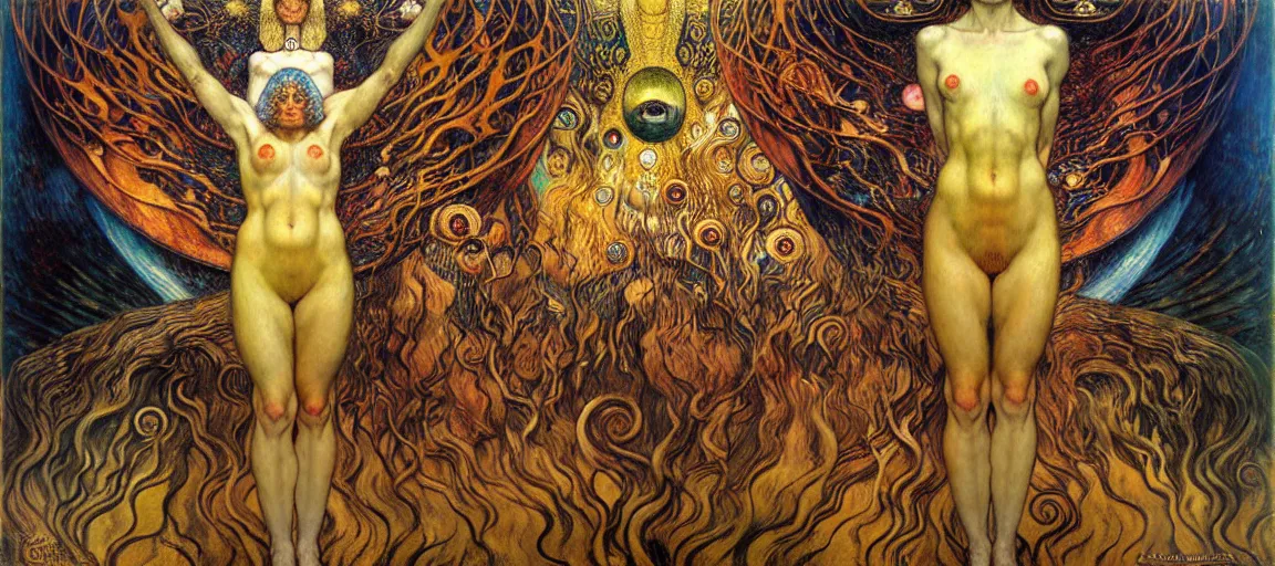 Image similar to Divine Chaos Engine by Karol Bak, Jean Delville, William Blake, Gustav Klimt, and Vincent Van Gogh, symbolist, visionary