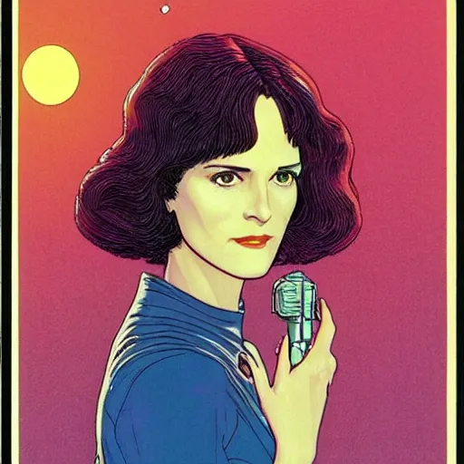 Prompt: winona ryder retro minimalist portrait moebius starwatcher comic by jean giraud, 8 k