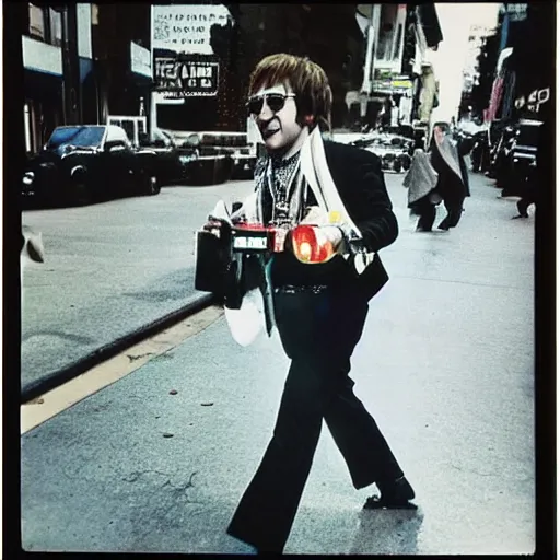 Prompt: elton john lennon in hollywood street, polaroid photo, perfect photo, photo pinterest