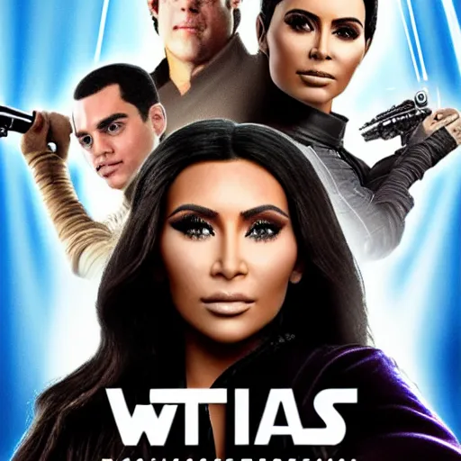 Prompt: super detailed star wars movie poster with ben shapiro, snooki and kim kardashian, 8k full HD photo, cinematic lighting, anatomically correct, oscar award winning, action filled, correct eye placement,