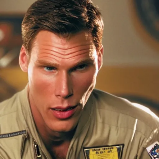 Image similar to Live Action Still of Jerma in Top Gun, real life, hyperrealistic, ultra realistic, realistic, highly detailed, epic, HD quality, 8k resolution, body and headshot, film still