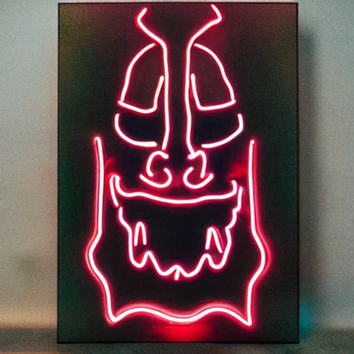 Prompt: Nakuko Japanese Demon Close Up Neon art extreme bizarre humungous