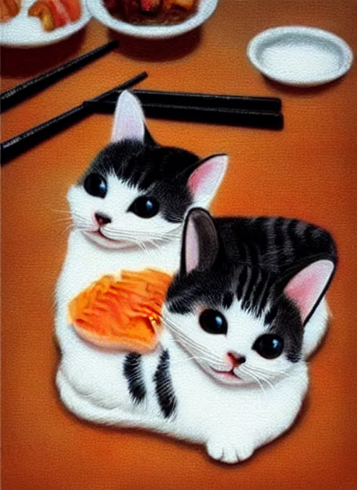 Image similar to clear photorealistic picture of adorable cats made out of sushi