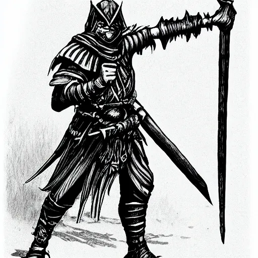 Image similar to warrior walking on the road, old school dungeons and dragons art, old school fpr, black and white image