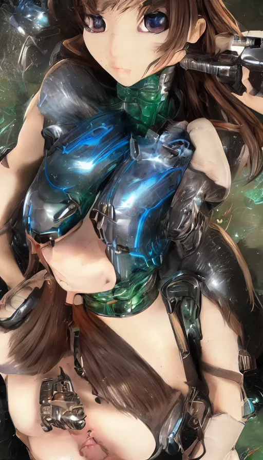 Prompt: render beautiful 3 d anime woman with short brown hair, heterochromia, blue eye and green eye, sci fi glowing bodysuit with mechanical boots, heavy makeup, short smile, cinematic lightning, highly detailed, trending on artstation, unreal engine 4 k, blender, cinematic color grading