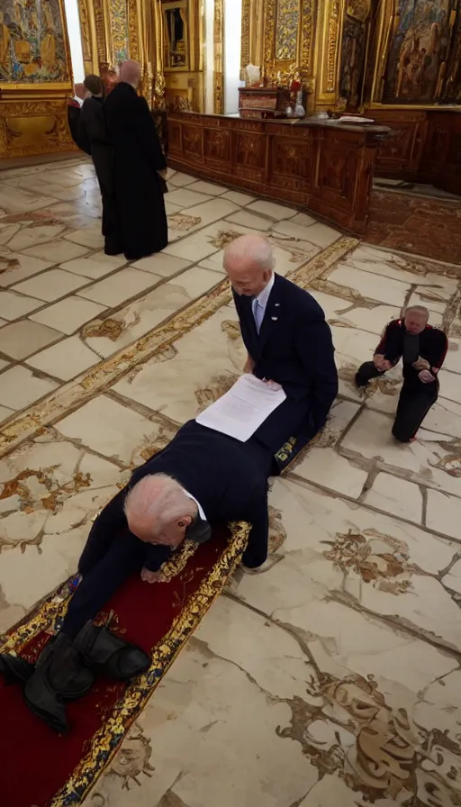 Image similar to crying biden praying in russian church