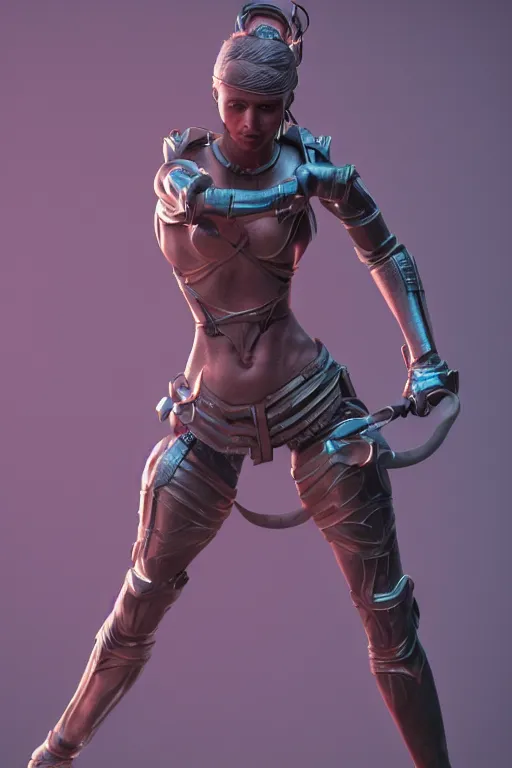 Prompt: a highly detailed sculpt of athletic girl in armor, cinematic light, featured on artstation, octane render, path tracing, sharp focus, 4 k