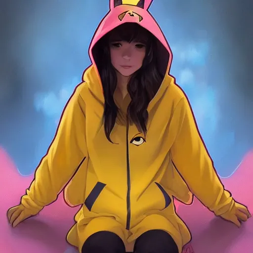 An female asian in a Pikachu hoodie by Artgerm and Stable Diffusion